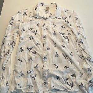 Blue/Pink Crane print Long Sleeves Button Down